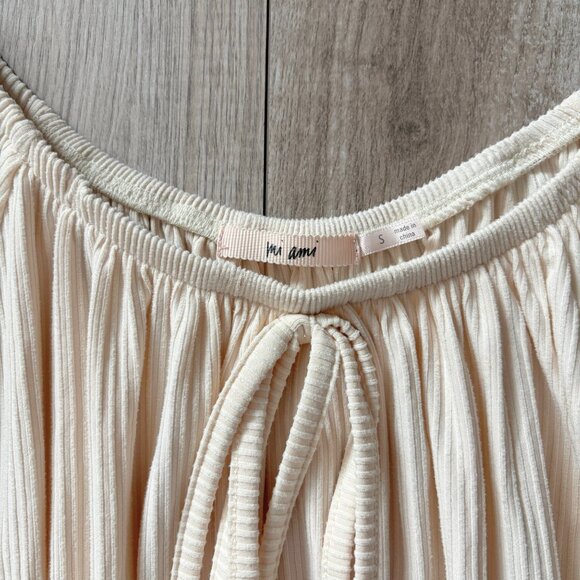 Mi Ami Ribbed Mini Dress Beige Cream Womens Small Boho Cottagecore Babydoll 90s - Picture 6 of 13